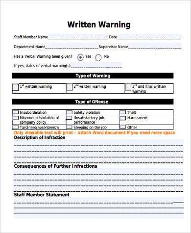 printable verbal warning template printable verbal warning template